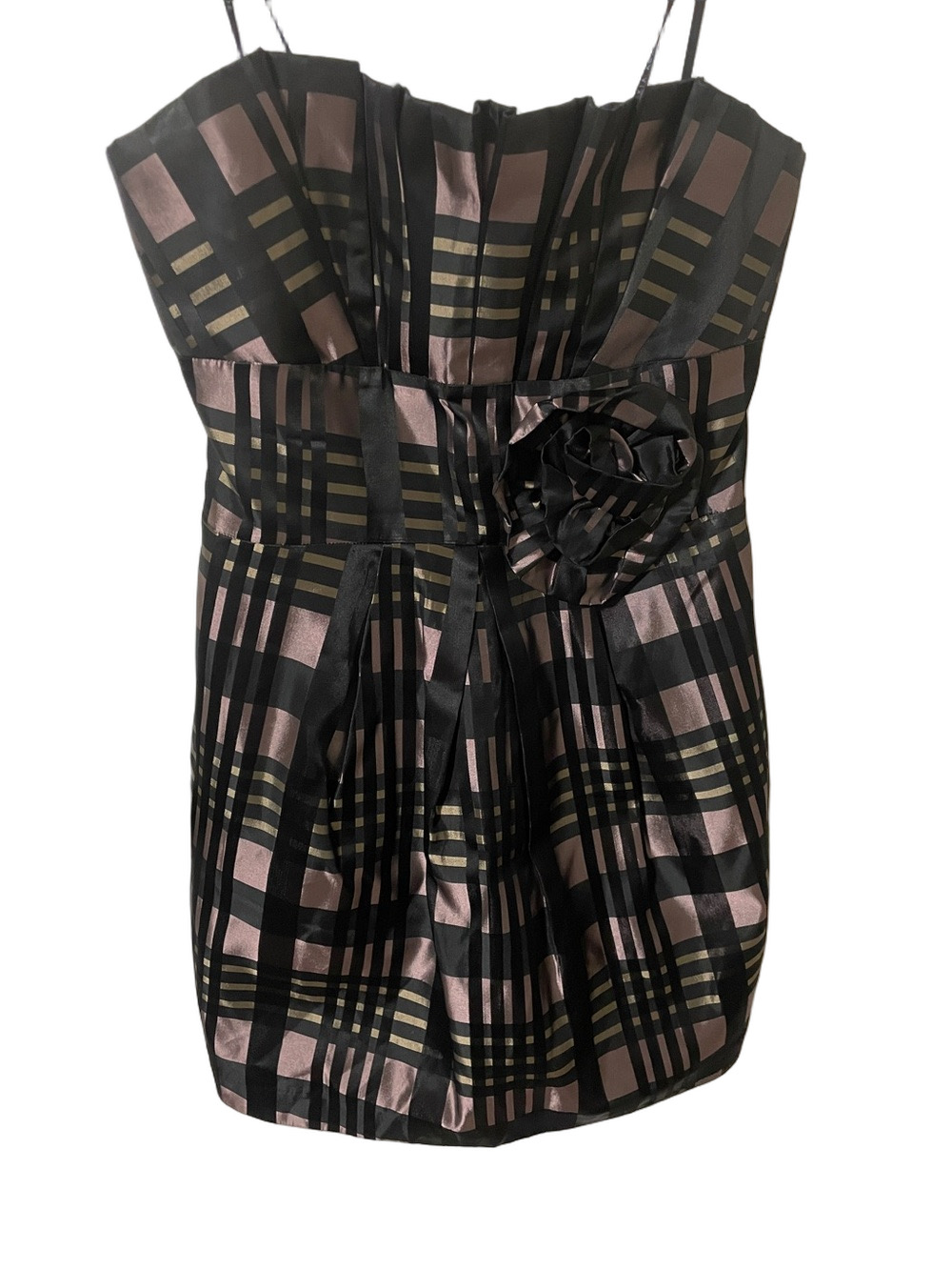 Alexia Admor Black and Mauve Plaid Strapless Cocktail Dress Size Large